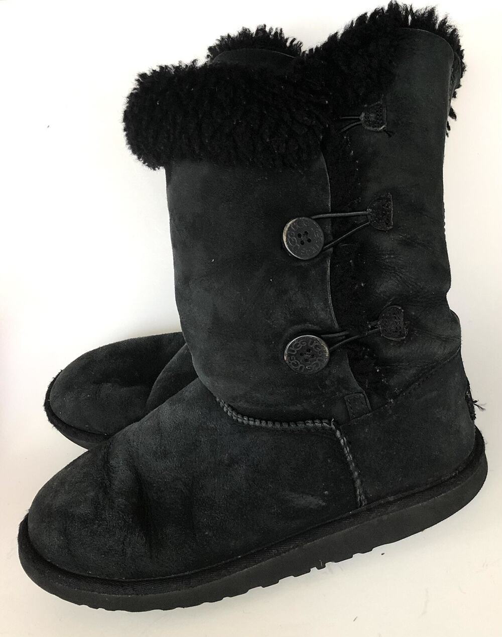 WOMAN'S SIZE 6 Classic UGG Boots Black Comfort Shoes with buttons